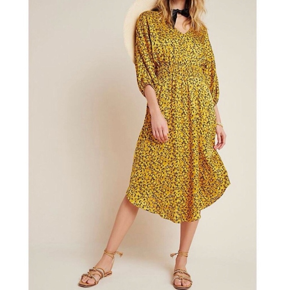 Anthropologie Mustard Floral Dress